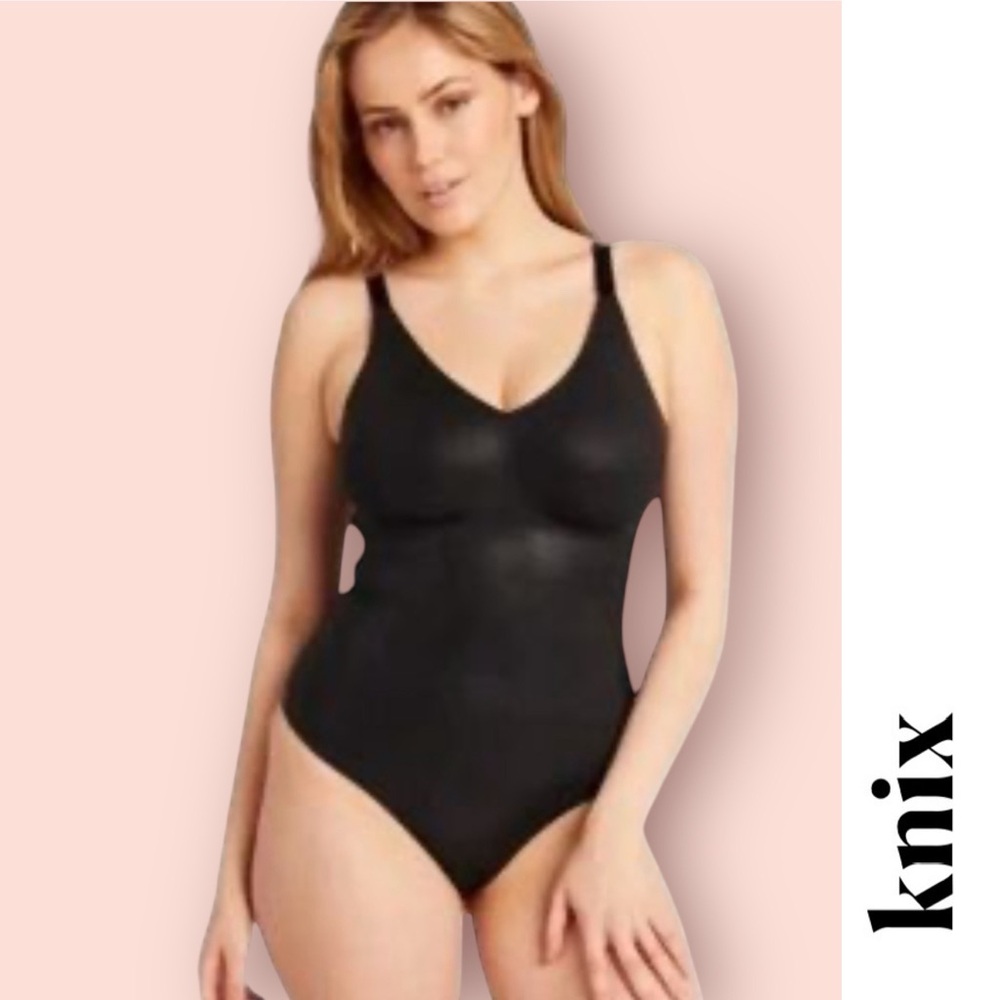 NWOT Knox Papaya Faux‎ Leather Black Thong Bodysuit, Size M, MSRP $98